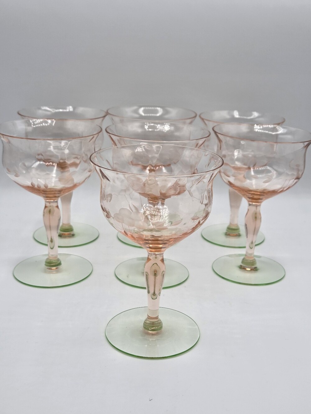 Vintage Uranium Glass Weston Watermelon Coupe Goblets